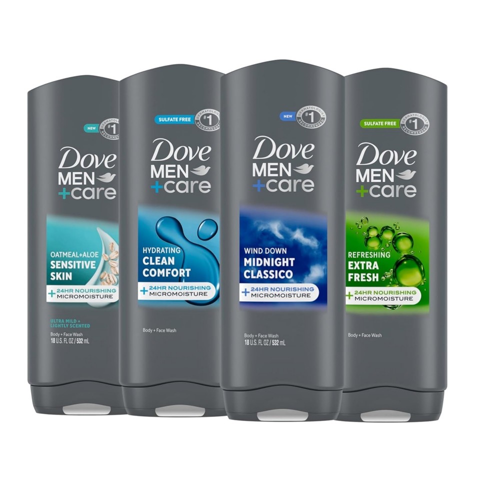 Body Wash Mixed 4 Count Hydrating Smooth Skin 18 fl oz for Sensitive Skin