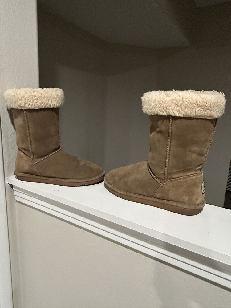 Women's Bearpaw Tan Suede Marissa Winter Boots with Wool Blend Collar Size 10