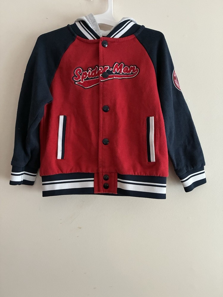 Marvel Spider-Man Kids Boys Cozy Fleece Raglan Sleeve Snap-Up Hoodie Red Navy 5