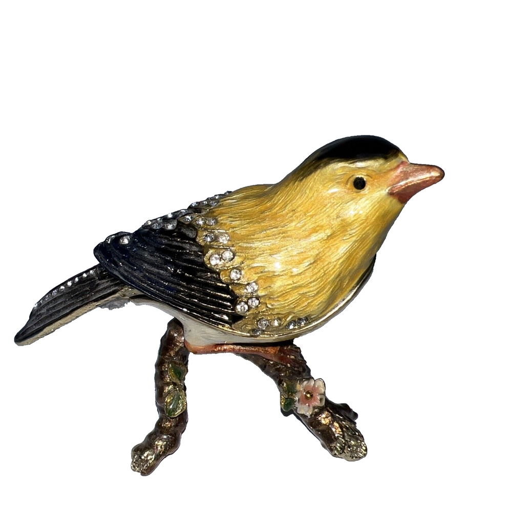 TCCA Enameled Rhinestone Goldfinch Bird Hinged Trinket Box #4