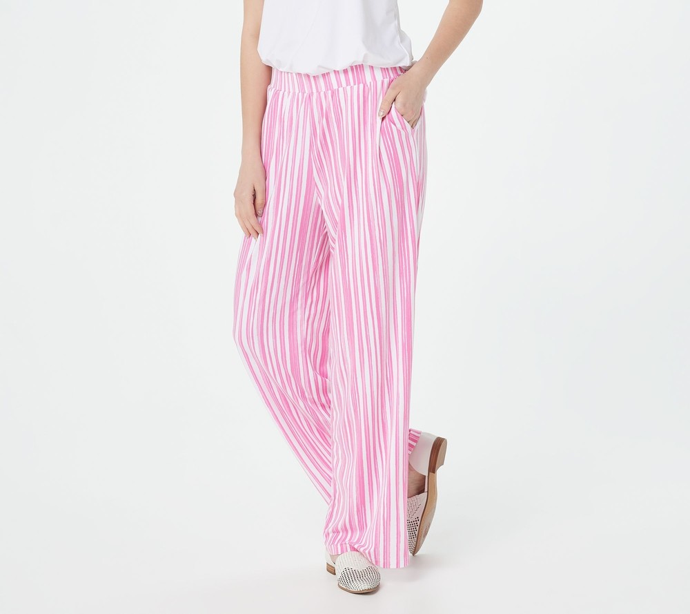 Elizabeth & Clarke Printed Wide-Leg Pants StainTech Women's Plus Sz 1X White