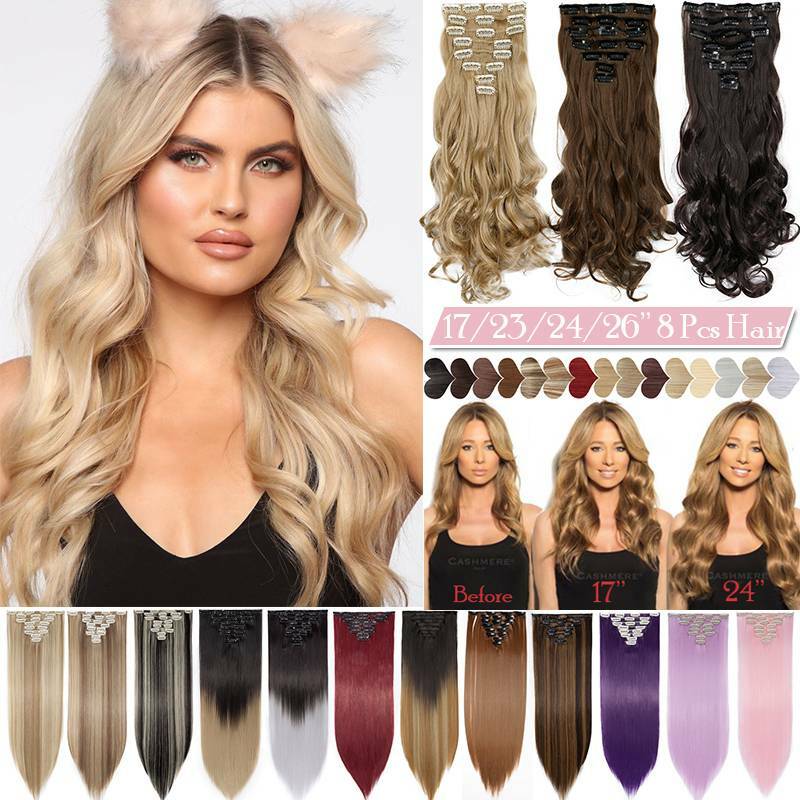 US Extra THICK Clip In as Real Human Hair Extensions Full Head Ombre Wefted Wavy