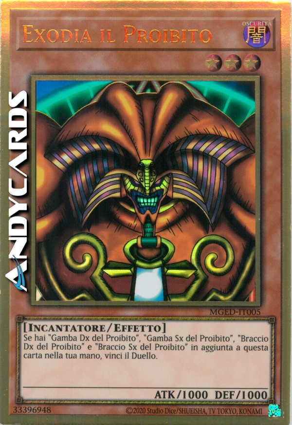EXODIA THE FORBIDDEN One Rare Premium Gold MGED-IT005 Mint First Edition TCG Card