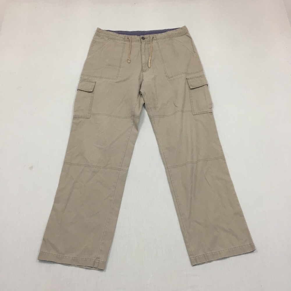 Vintage Mens Beige Utility Cargo Trousers W36 L32 Straight Fit