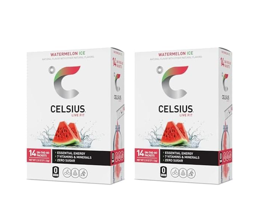 2 Boxes of CELSIUS Singles Watermelon Ice Energy Powder Mix - 28 Drinks Total