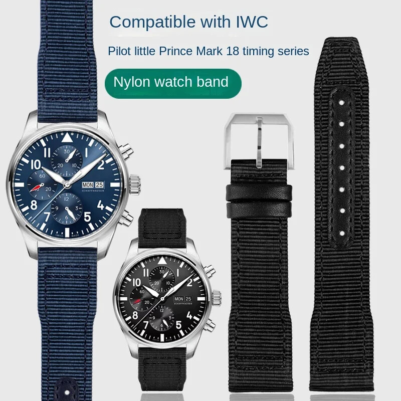 Nylon Cowhide Leather Watch Strap for IWC Mark Pilot 20mm 21mm Folding Buckle