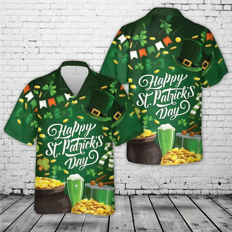 Happy St Patricks Day Hawaiian Shirt Irish Clover Lucky Green Party Gift