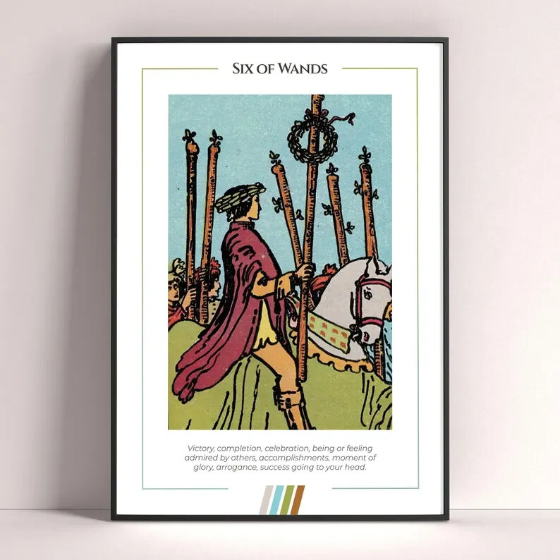 Six of Wands Tarot Card Art Print Digital Download Poster