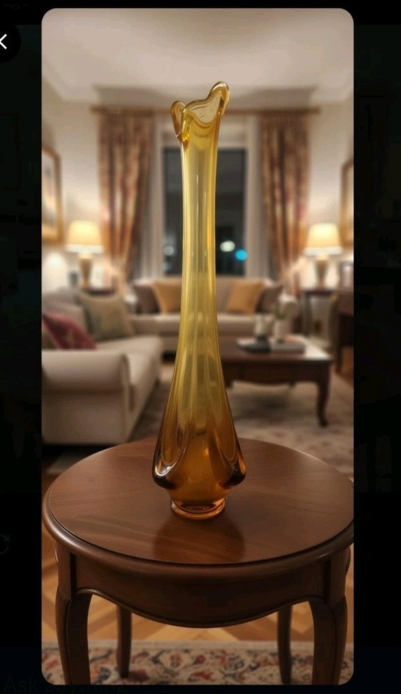Vintage Swung Glass Vase Amber Mid Century