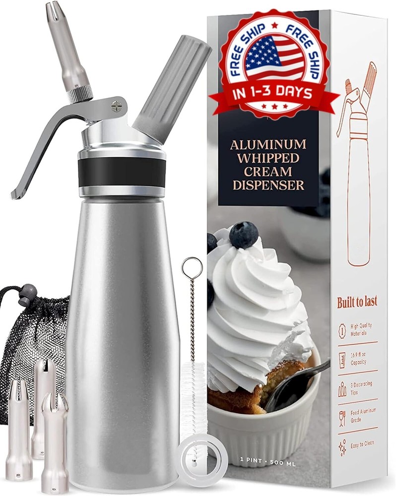 Batidor De Nata 1 Pinta, Dispensador De Nata Montada De Aluminio Profesio Nuevo