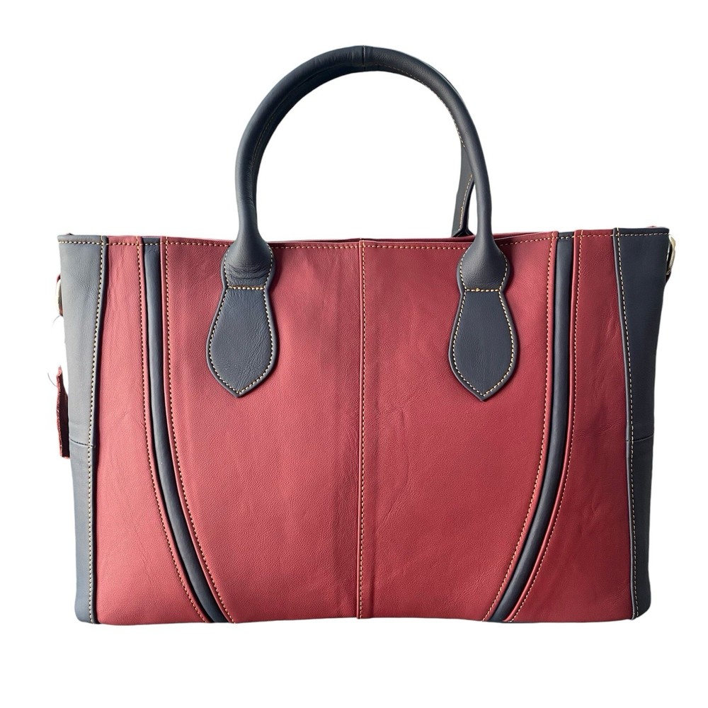 Black & Red Cowhide Leather Tote Shoulder Bag Handbag for Women