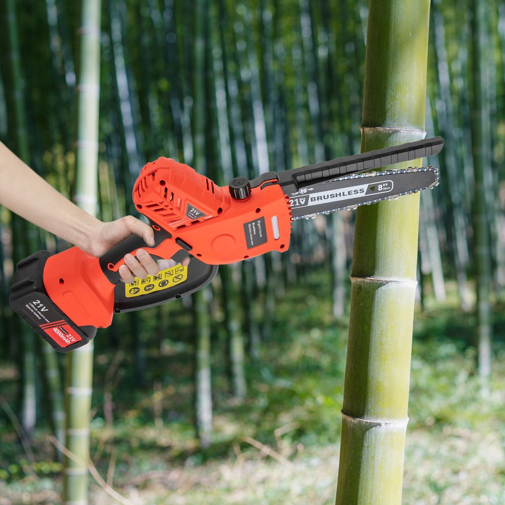 8-Inch Cordless Mini Chainsaw with 2 Batteries and Allen Wrench - Lightweight Handheld Power Tool
