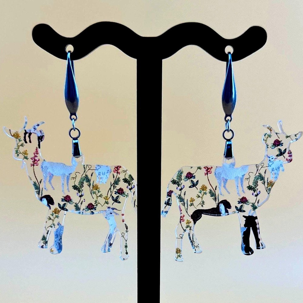 Whimsical goat earrings dangle, fun goat jewelry for farm animal lover, kid