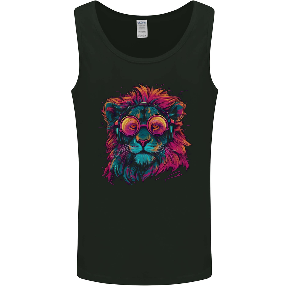 A Retrowave Lion Mens Vest Tank Top