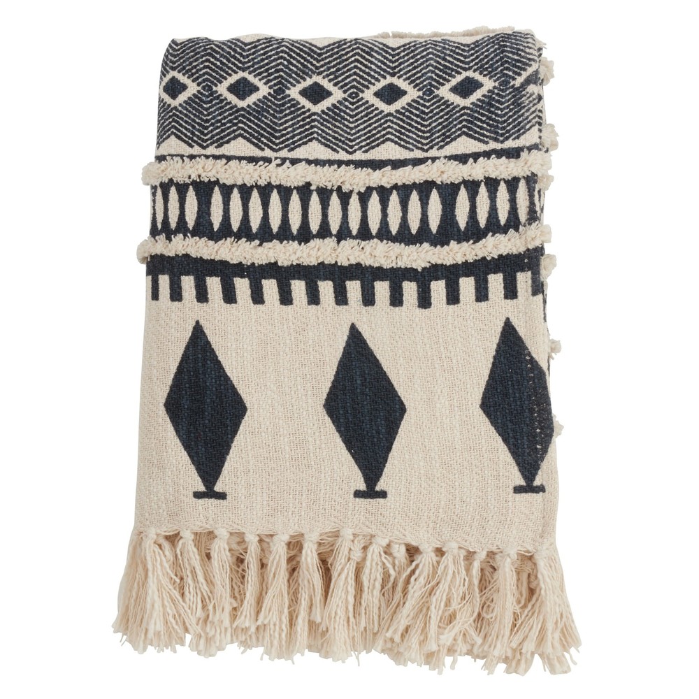 Geometric Fringe Cotton Throw Blanket for Cozy Styling  