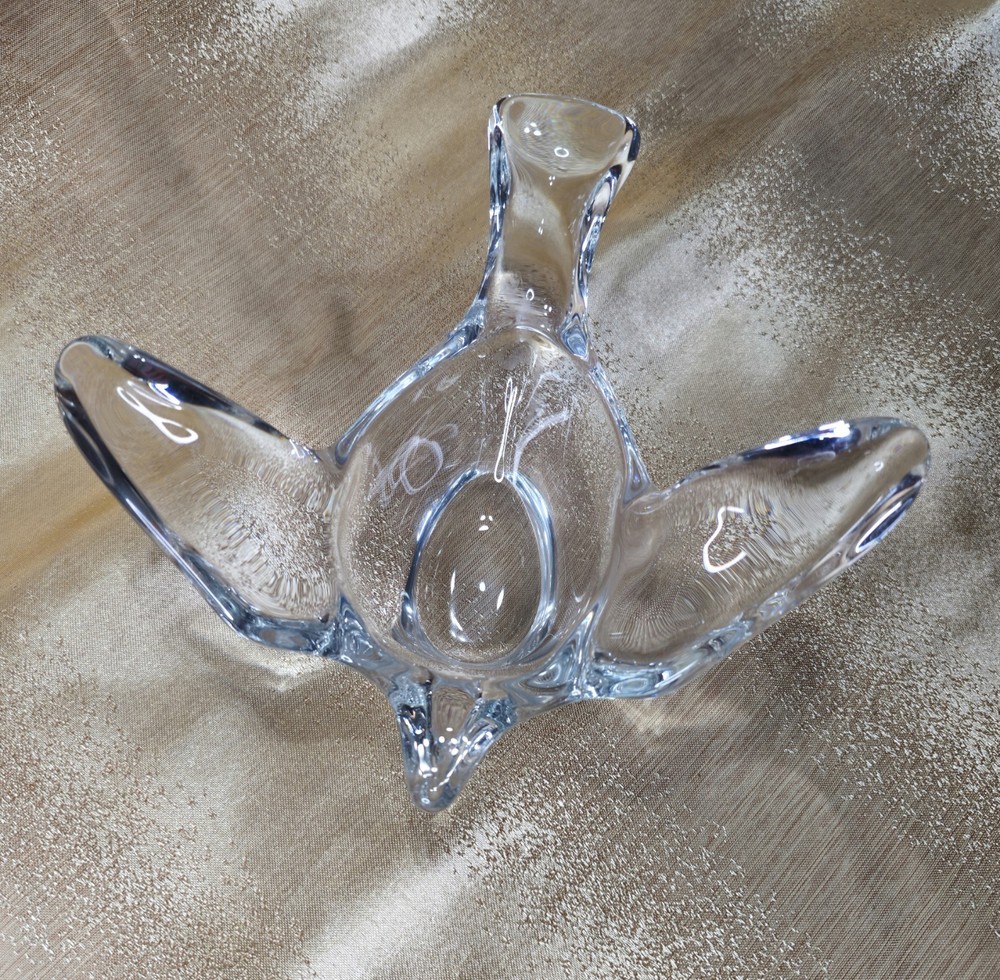 Elegant French Crystal Glass Dove Bird Candy Nut Bowl with Candle Holder