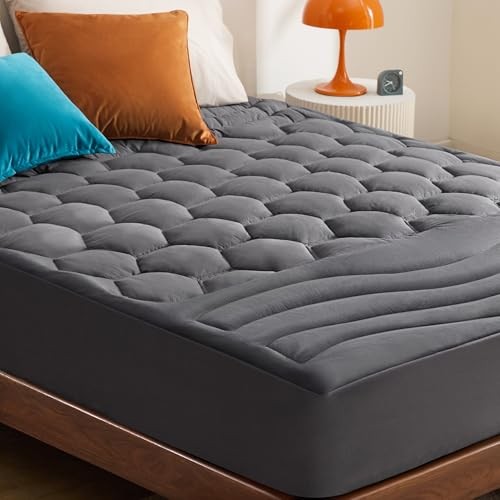 Mattress Pad Size - Soft Mattress Cover Padded, Quilted Fitted Full Grey