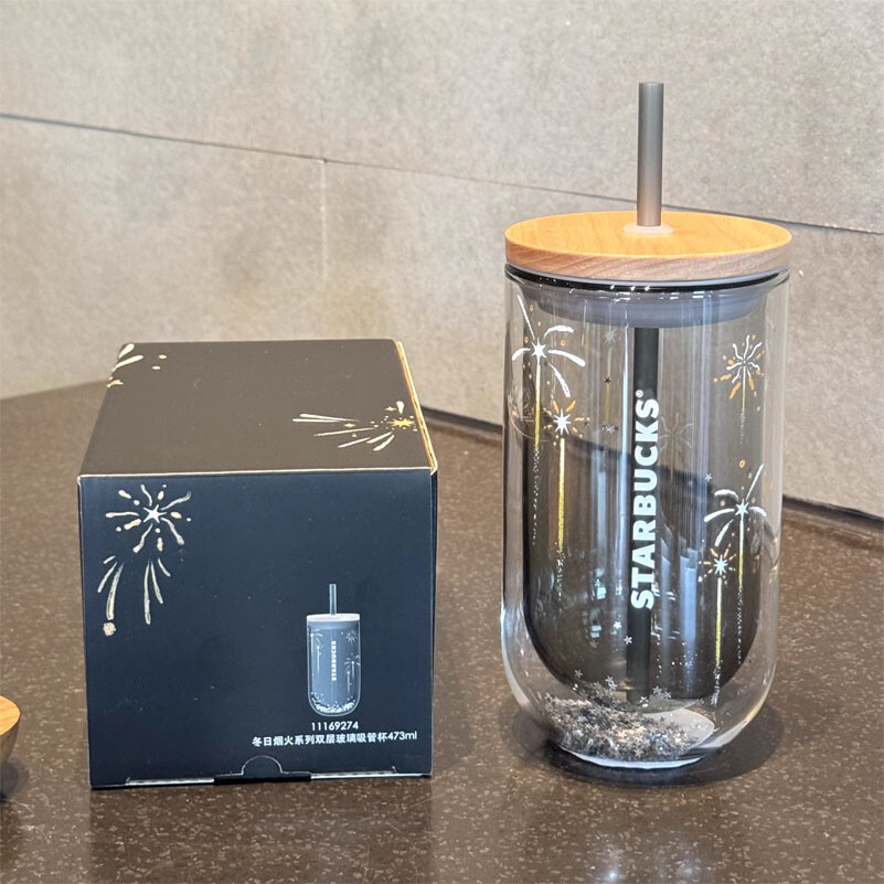 2024 Starbucks China Winter Firework 16oz Insulated Glass Straw Tumbler