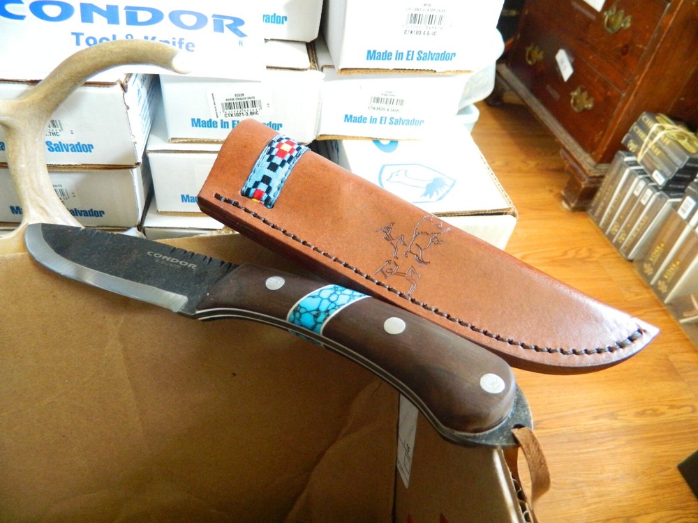 Condor Cutlery Blue River Knife 9.25” Walnut Turquoise Handle 1095 Blade