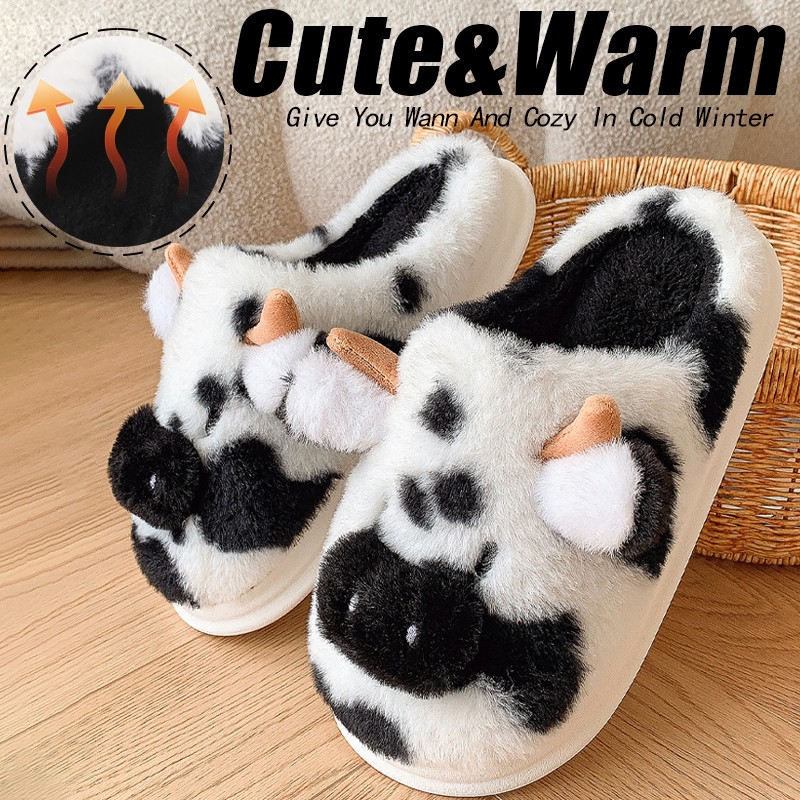 Women Plush Anti Slip Slippers with Thick Soles and Warm Home Cotton Shoes