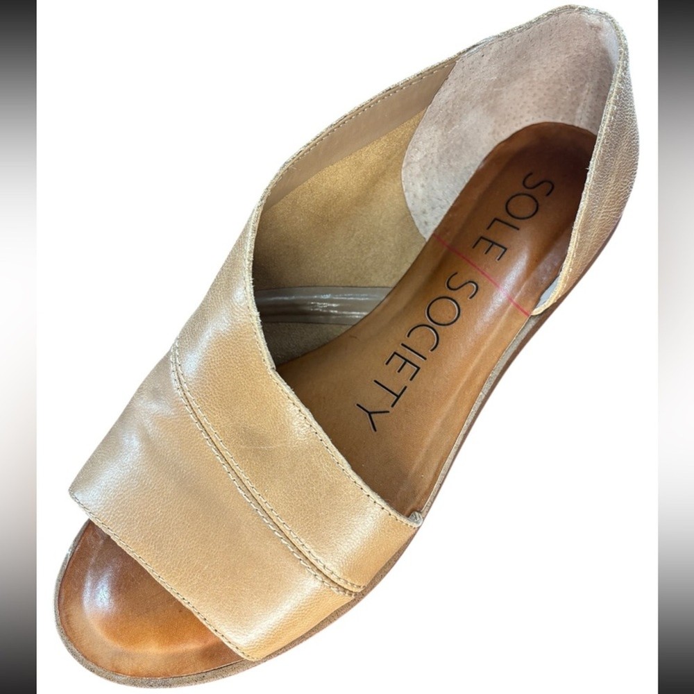 Sole Society Colvan D’Orsay Open Toe Leather Upper Cut Out Beige Flats