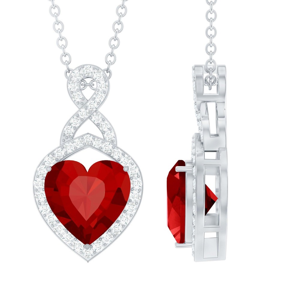 July Birthstone Necklace, Certified Lab Grown Ruby 8mm Heart Necklace, AAAA Q...