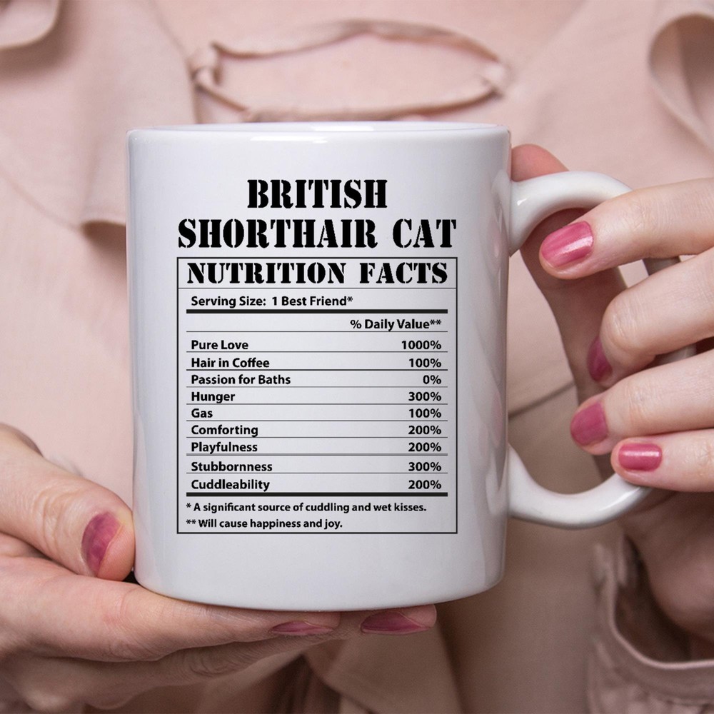 Funny British Shorthair Cat Gifts Nutritional Facts White Coffee Mug