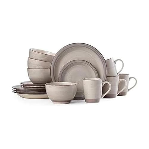 Sadie 16-Piece Dinnerware Set, Service for 4, Durable Stoneware Plates Cream