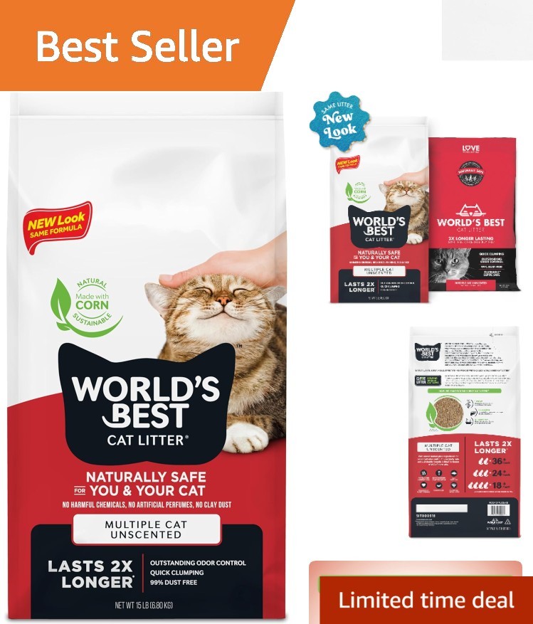 Outstanding Odor Control Cat Litter 15lbs - Quick Clumping, Unscented, Flushable