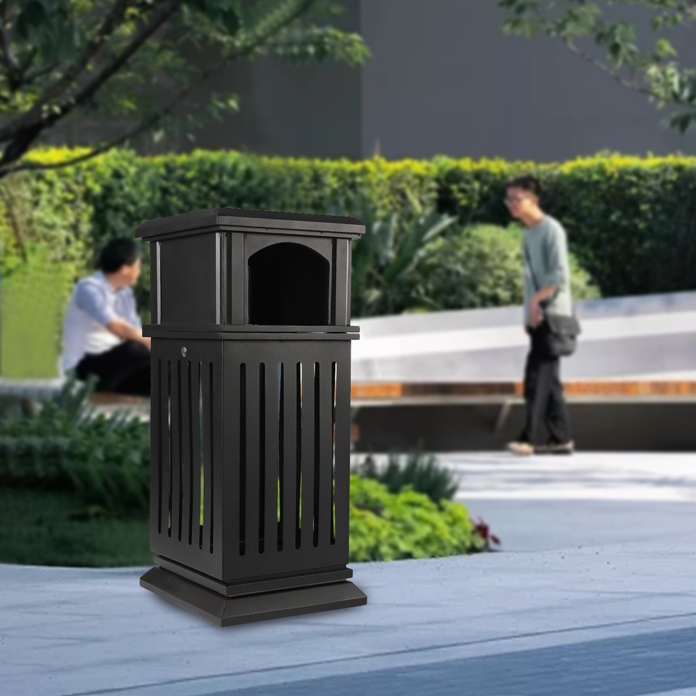 Bote de basura exterior negro oscuro recinto de basura con tapa de bloqueo tapa abierta interior