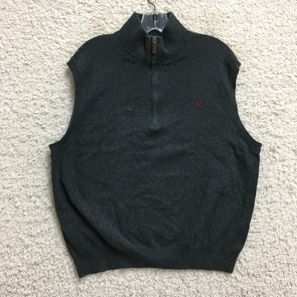 Polo Ralph Lauren Vest Sweater Large Adult Gray Pima Cotton 1/4 Zip Pony Mens L
