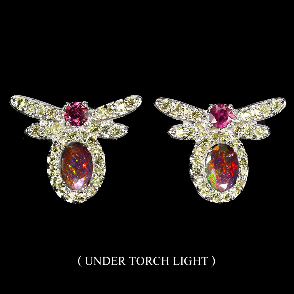 Valentine 925 Silver Black Opal Sapphire Bee Earrings Natural Gemstone Jewelry