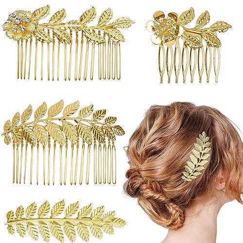 4-Piece Gold Leaf Hair Combs with Teeth for Styling