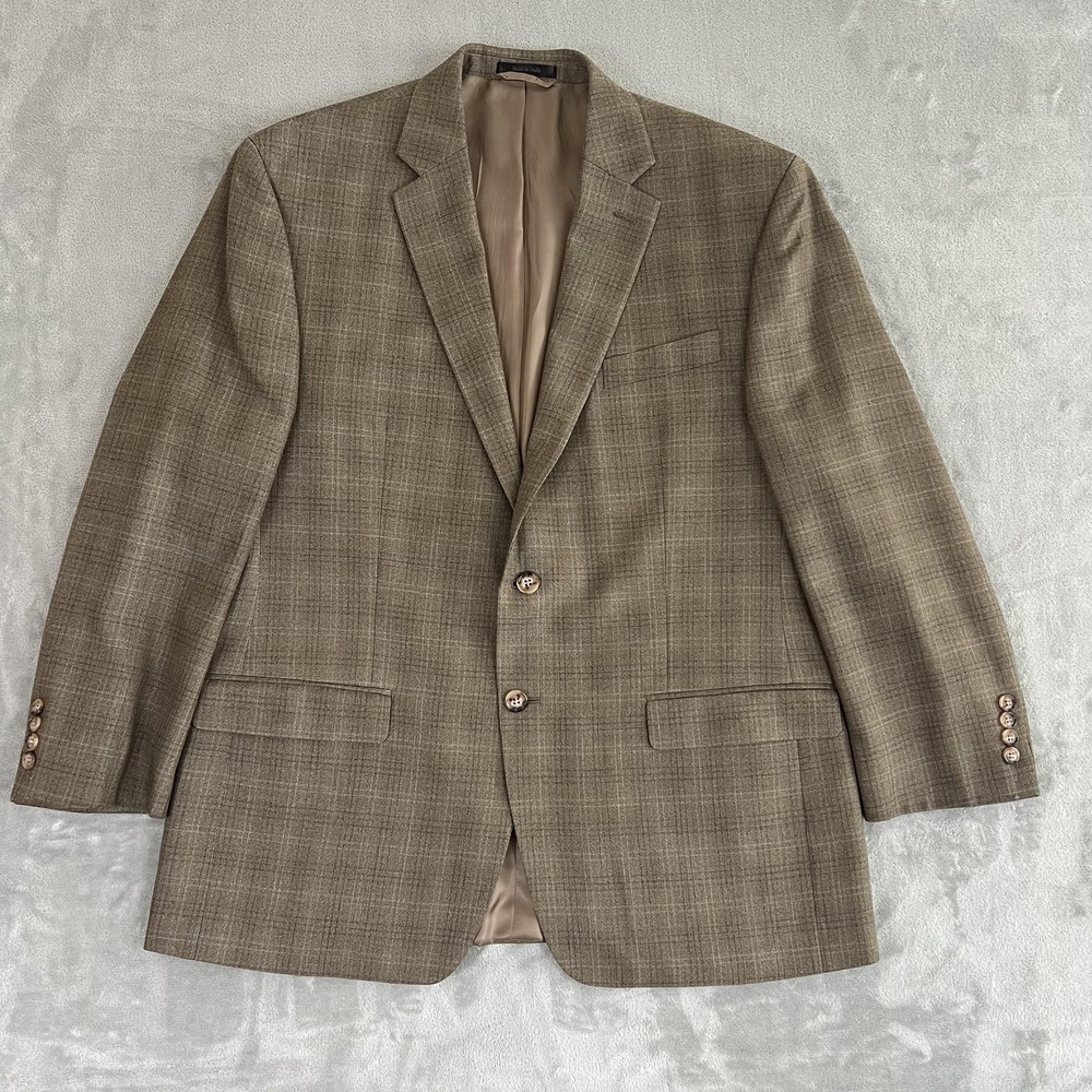Lauren Ralph Lauren Blazer Mens 44R Brown Plaid Silk Wool Two Button Sport Coat