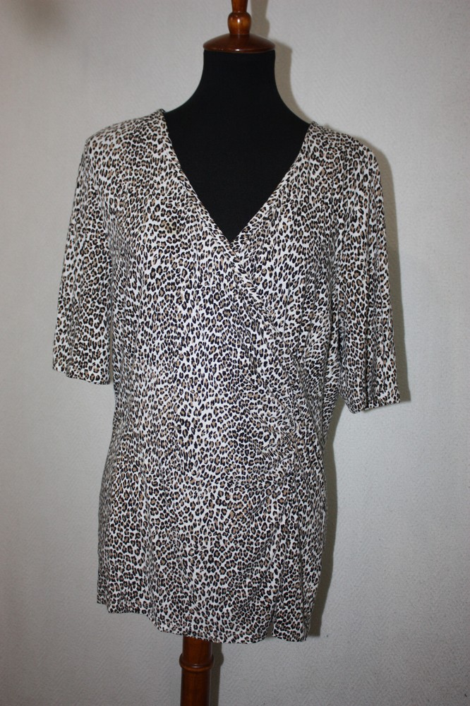 Talbots Sz M Cheetah Print Faux Wrap Top Long Sleeve Ruched Side
