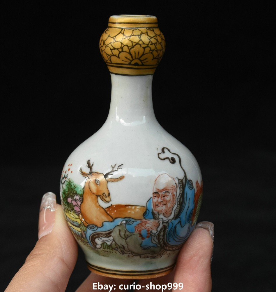 Vintage Chinese Colored Porcelain Shouxing Shou Star Deer Animal Snuff Bottle Statue for Collectors