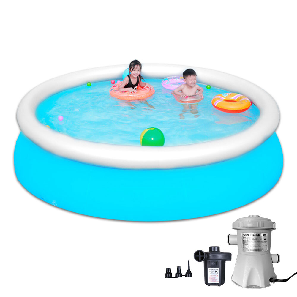 10ft×30in Above Ground Round Swimming Pool with Pump＆Filter Inflatable Outdoor