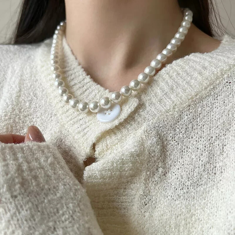 Woman REAL s925 Sterling Silver Men Made Pearl Chain Necklace Classic Choker