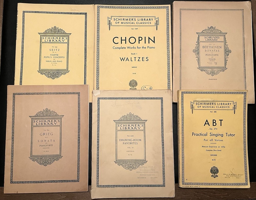 Lot of 6 Vintage Schirmer’s Library Books of Piano Sheet Music, Beethoven+ More!
