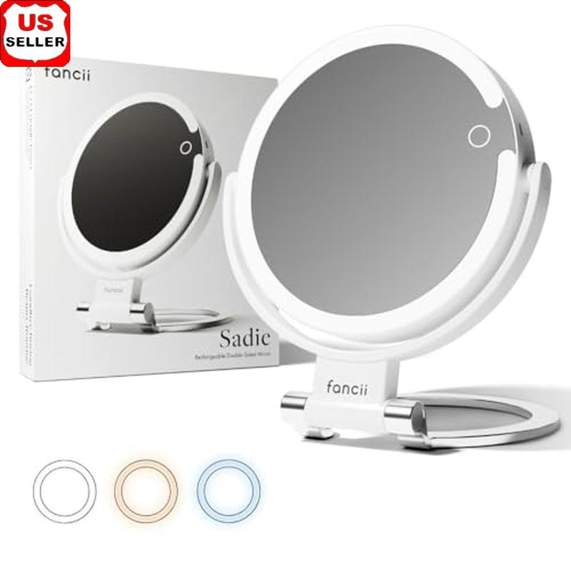 LED Travel Makeup Mirror 10x 1x Dual-Sided with Touch Sensor Rechargeable
