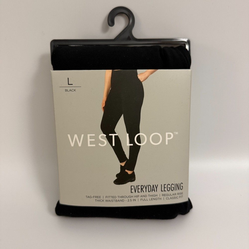 West Loop Black Everyday Leggings Thick Waistband Classic Fit Regular Rise Large