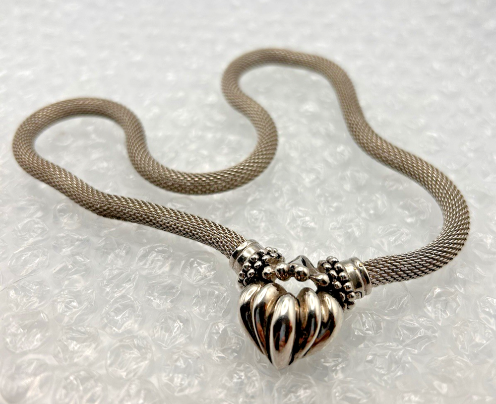 Vintage Joseph Esposito Sterling Silver Heart Mesh Chain Necklace 18 Inch