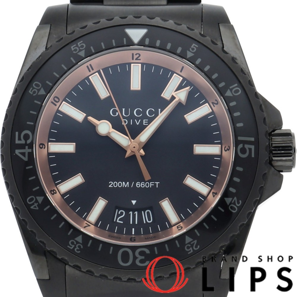 Gucci Dive Mens Watch 136.2 YA136213 Black Stainless Steel Box Excellent Condition