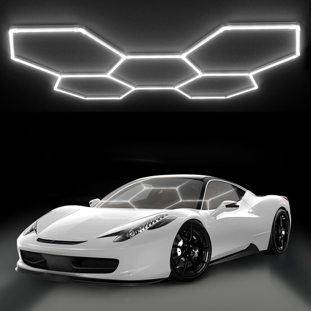 LED Hexagon Light 5 Grid Systems 6500K Cool White Light for Car Detailing Garage