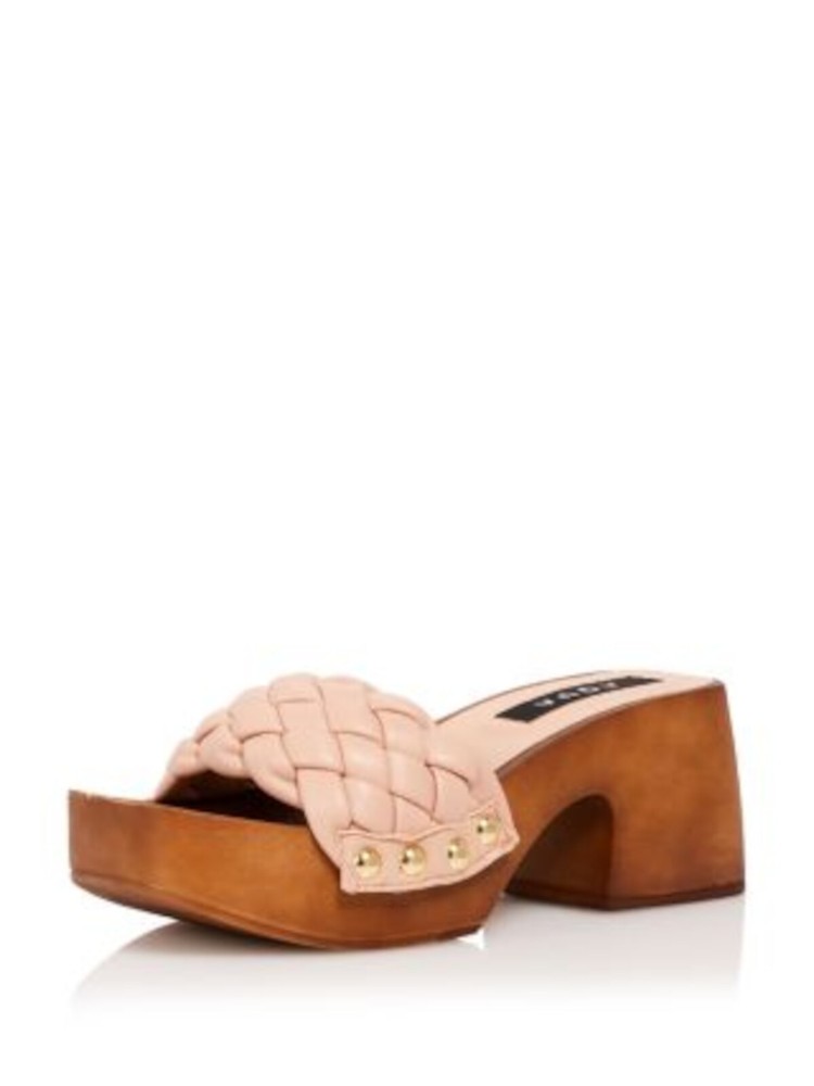 AQUA Womens Beige Studded Boho Square Toe Platform Heeled Sandal Size 8 M