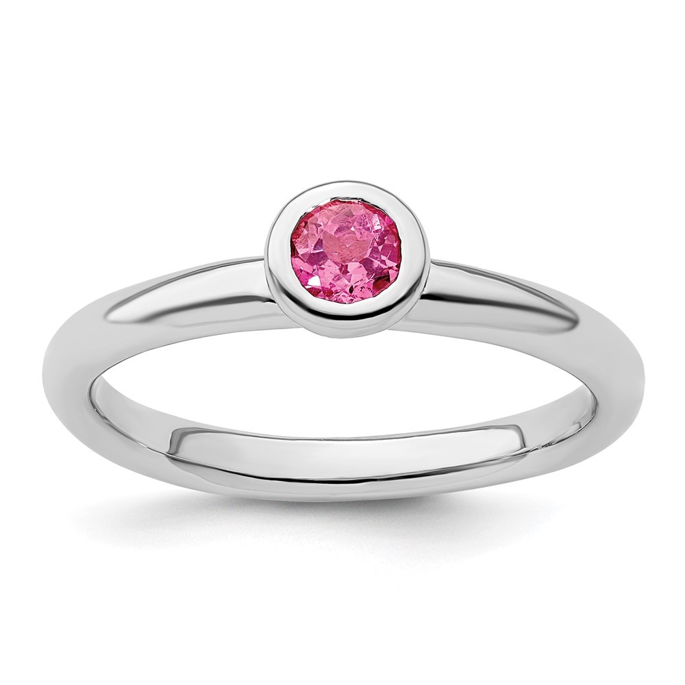 Sterling Silver Stackable Expressions Low 4mm Round Pink Tourmaline Ring Size 5