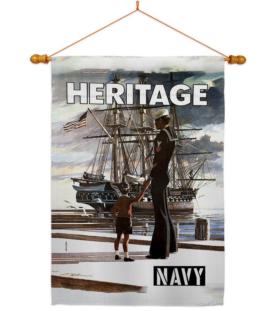 Heritage US House Flag Dowel Set Armed Forces Navy USN Seabee United State Am...