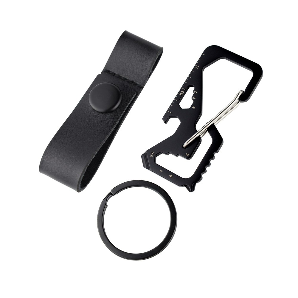 Metal Car Key Fob Clip with Leather Belt Loop & Carabiner Keychain