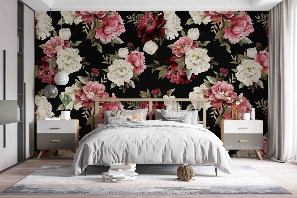 3D Baroque Style Peony Pattern Wall Murals Wallpaper Murals Wall Sticker 3