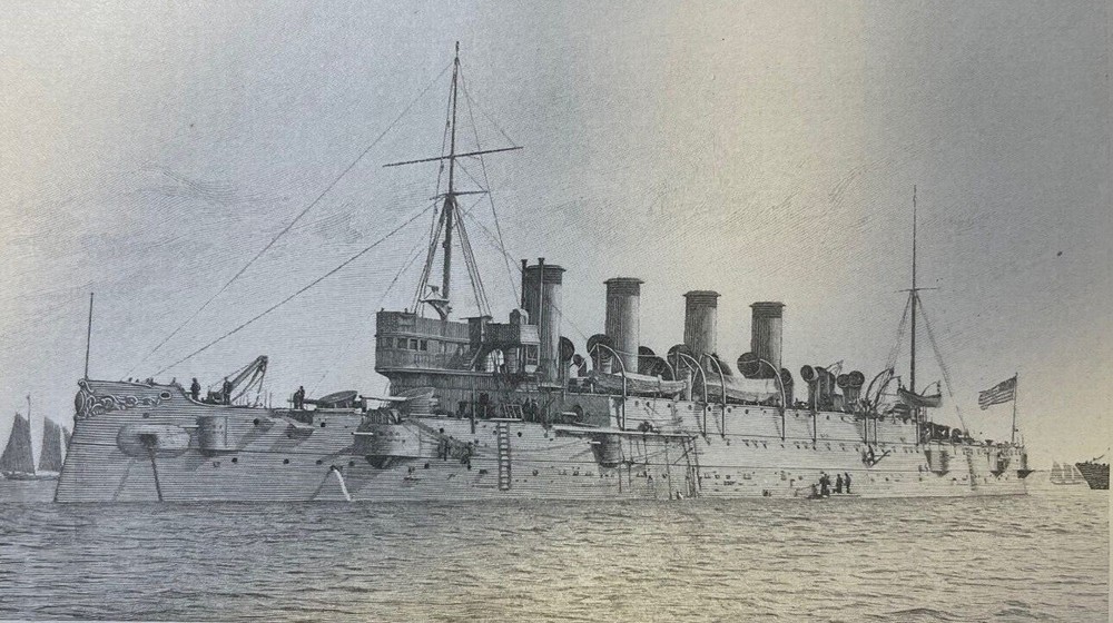 1899 Vintage Magazine Illustration Protected Cruiser Columbia Spanish War